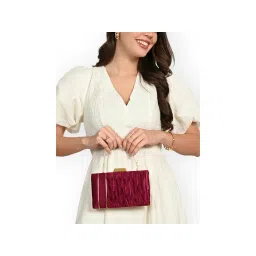 Lavie Womens Maroon Anya Pleat Handle Framed Clutch with Detachable Strap (S)-picture-11
