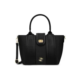 LAVIE Signature Black Canva Lock Textured Large Leather Satchel-picture-31
