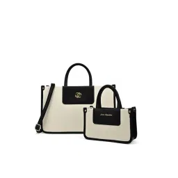 LAVIE Signature Off White Canva Textured Large Leather Satchel Combo Set-picture-23