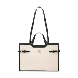LAVIE Signature Off White CANVA Textured Large Leather Tote-picture-31