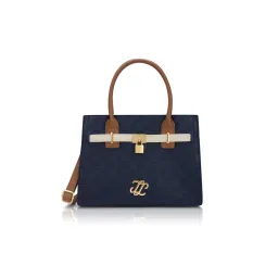 Lavie Signature Textured Taos Satchel Bag With Detachable Strap - Navy Blue (M)-picture-11
