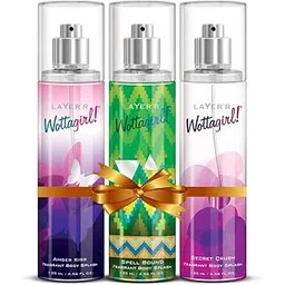 Layer'r Women WottaGirl Fresh Scent Spray Body Splash Gift Set Combo Pack Of 3 -Secret Crush, Spellbound, Amber Kiss Fresh Scent Spray Body Splash 135Ml-picture-38
