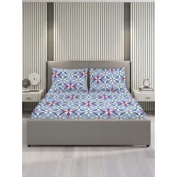 Layers Argos 225 CVC Cotton Blend Blue Geometrical Print King Bedsheet with 2 Pillow Covers-picture-40