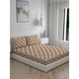 Layers Aura Geometric Red 110 TC Cotton King Bed Sheet with 2 Pillow Covers-picture-40