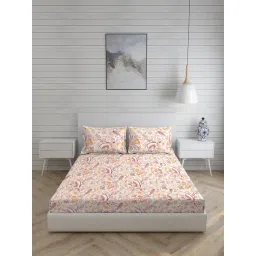 Layers Aura Printed Red 110 TC Microfibre Double Bed Sheet with 2 Pillow Covers-picture-17