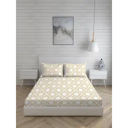 Layers Aura Printed Yellow 110 TC Microfibre Double Bed Sheet with 2 Pillow Covers-picture-43