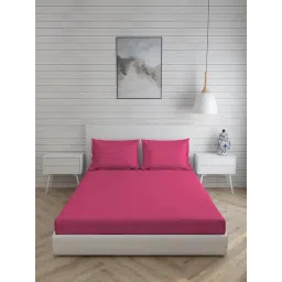 Layers Be Bold Solid Pink 144 TC Cotton King Bed Sheet with 2 Pillow Covers-picture-16