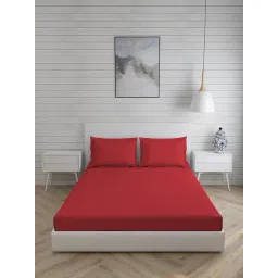 Layers Be Bold Solid Red 144 TC Cotton King Bed Sheet with 2 Pillow Covers-picture-20