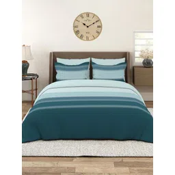 Layers Blue & Teal Striped 220 TC King Bedsheet with 2 Pillow Covers-picture-40