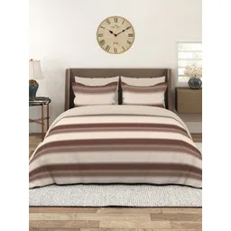 Layers Brown & Beige Striped 220 TC King Bedsheet with 2 Pillow Covers-picture-37