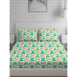 Layers Duracount Geometric Multicolor 225 TC Cotton Queen Bed Sheet with 2 Pillow Covers-picture-31
