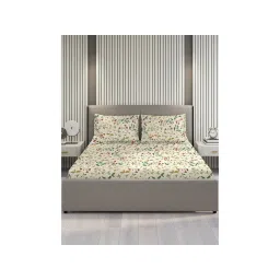 Layers Emaline Collection 144 TC 100% Cotton Beige Meadow Floral Double Size Flat Bedsheet Set-image-28