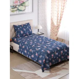 Layers Emaline Floral Blue 144 TC Cotton Single Bed Sheet with 1 Pillow Cover-picture-21