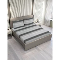 Layers Grey Striped 220 TC King Bedsheet with 2 Pillow Covers-picture-34
