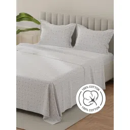 Layers Lumina Floret Grey & White Cotton Ethnic 140 TC Flat King Bedsheet with 2 Pillow Covers-picture-13