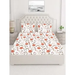 Layers Marigold Red Cotton 140 TC King Flat Bed Sheet With 2 Pillow Covers-picture-34