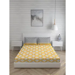 Layers Siena Printed Yellow 225 TC Cotton Double Bed Sheet with 2 Pillow Covers-picture-19
