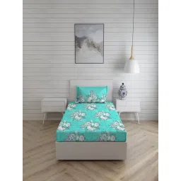 Layers Tivoli Floral Aqua 104 TC Cotton Single Bed Sheet with 1 Pillow Cover image 1