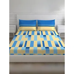 Layers Tivoli Geometric Blue 104 TC Cotton King Bed Sheet with 2 Pillow Covers-picture-24