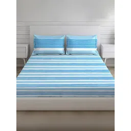 Layers Tivoli Stripes Blue 104 TC Cotton King Bed Sheet with 2 Pillow Covers-picture-22