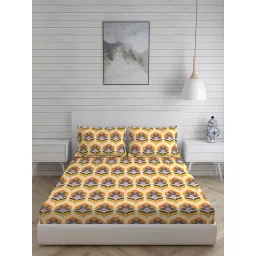 Layers Tuscany Printed Orange 104 TC Cotton King Bed Sheet with 2 Pillow Covers-picture-27