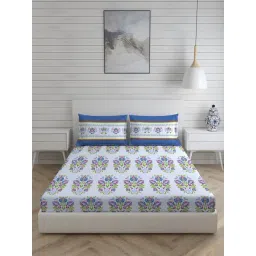 Layers Uphaar Floral Purple 140 TC Cotton Queen Bed Sheet with 2 Pillow Covers-picture-42