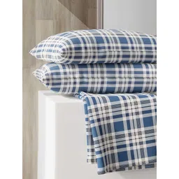Layers Zen Blue & White Striped 225 TC King Bedsheet with 2 Pillow Covers image 1