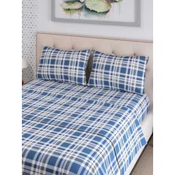Layers Zen Blue & White Striped 225 TC King Bedsheet with 2 Pillow Covers image 2