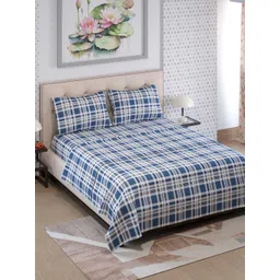 Layers Zen Blue & White Striped 225 TC King Bedsheet with 2 Pillow Covers image 3