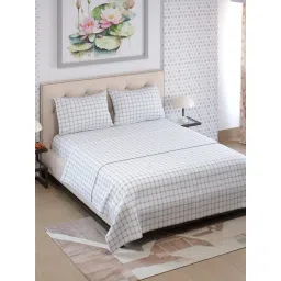 Layers Zen Collection 225TC White Checkered King Size FlatBedsheet Set-picture-12