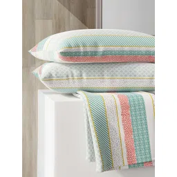 Layers Zen Green & White Striped 225 TC King Bedsheet with 2 Pillow Covers-picture-35