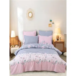 Laying Style Pink & White Floral Printed 160 TC King Duvet Cover-picture-10