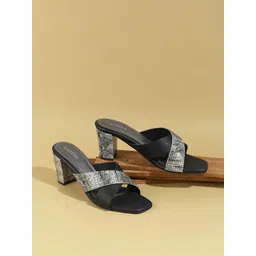 Lazera Women Textured Block Heel Sandals With Western - Embellished-picture-31