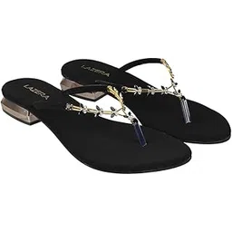 lazera Women's Black Flat Sandals with Crystal Embellished Straps Slippers-picture-11