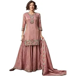 lazori fashion women's cosmos silk with heavy embroidery work stitched designer sharara suit | palazzo suit | wedding suit |-picture-40