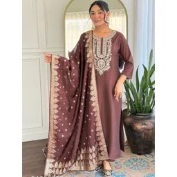 LAZRA DIZOR Women Ethnic Motifs Embroidered Regular Thread Work Kurta with Trousers & With Dupatta-picture-12