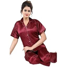 lazy bees Women’s Premium Satin Night Suit Set – Shirt & Pajama Combo | Luxurious Sleepwear for Women & Girls | Made in India-picture-48