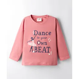 Lazy Bones Sinker Knit Full Sleeves T-Shirt With Dance to your Own Beat Text Print - Coral-picture-24