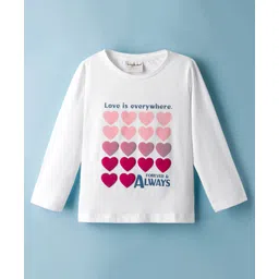 Lazy Bones Sinker Knit Full Sleeves T-Shirt With Heart & Love is Everywhere Text Print - White-picture-12