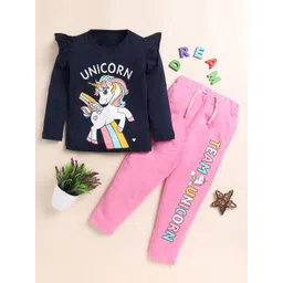 Lazy Shark Girls Unicorn Printed Pure Cotton Top With Trousers-picture-11