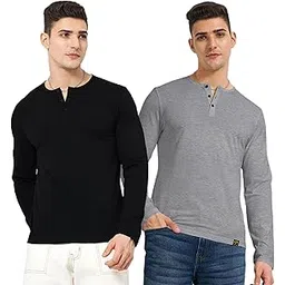 lazychunks Men's Henley Neck T-Shirt Combo | Full Sleeve, Regular Fit, Solid Color | Cotton Blend Casual Wear | Pack of 2 (Available Size S to 3XL)-picture-47