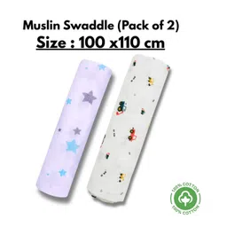 LazyToddler Cotton Organic Muslin Baby Swaddles Set of 2 - Multicolour-picture-28