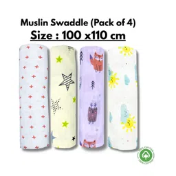 LazyToddler Organic Cotton Muslin Baby Swaddle Blue Star Pack Of 4 - Multicolor-picture-22