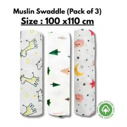 LazyToddler Organic Cotton Muslin Swaddle Printed Pack of 3 - White-picture-20