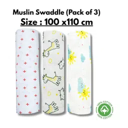 LazyToddler Organic Cotton Muslin Swaddle Printed Pack of 3 - White-picture-17