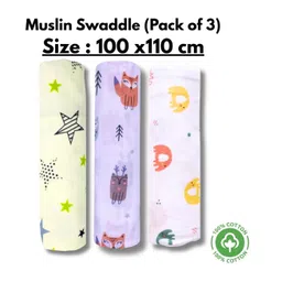 LazyToddler Organic Cotton Muslin Swaddle Printed Pack of 3 - White-picture-19