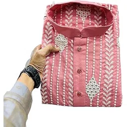lazzly Men's Cotton Kurta, Ethnic Embroidered Kurta for Perfect Ethnic Look, Stand Collar Long Sleeve Kurta, Casual Embroidered for Men-picture-32