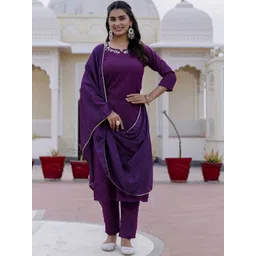 LAZZLY Women Floral Embroidered Regular Thread Work Kurta with Trousers & With Dupatta-picture-36