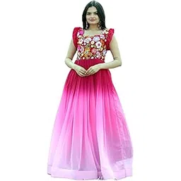 lazzly Women's Faux Georgette Dual Color Embroidered Ankle Length Gown-picture-15