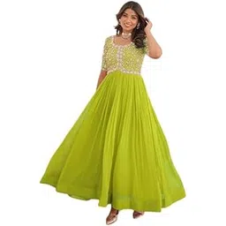 lazzly Women's Georgette Embroidery Short Sleeve Full-Length Fit & Flare Anarkali Long Gown for Women-picture-17